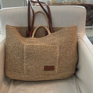 & Other Stories - L RAFFIA shoulder/handle bag w/brown leather trim & logo